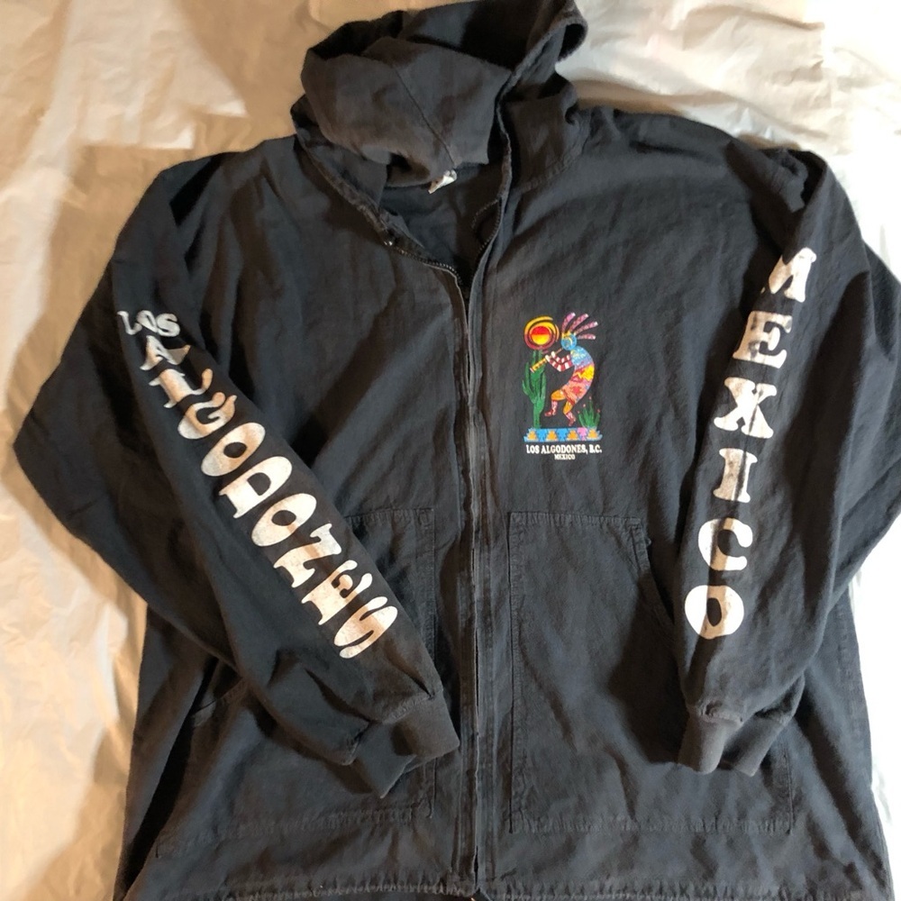 Vintage 90s Los Algodones Mexico navy distressed Zip Up Jacket hoodie sz 44